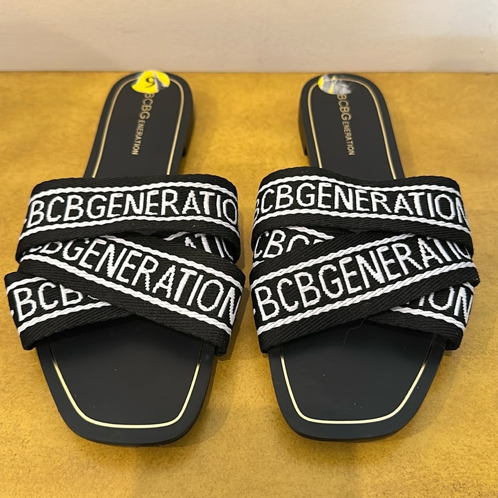 BCBGeneration Black and White Slide Sandals